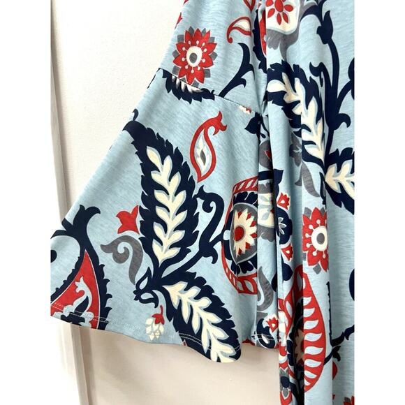 Honeyme Women's Sz S Boho Floral Paisley Print 3/4 Bell Sleeve Top Stretch Artsy - Picture 5 of 9